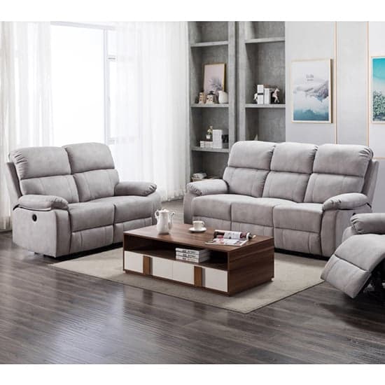 Sault Electric Recliner Fabric 3+2 Sofa Set In Light Grey_1