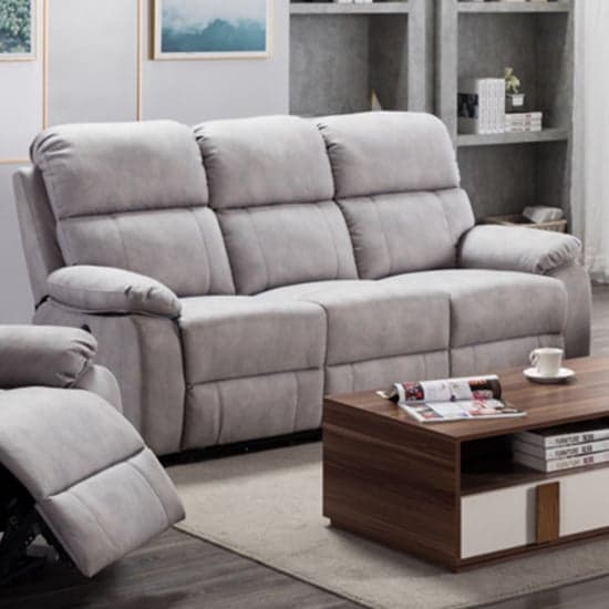 Sault Electric Recliner Fabric 3 Seater Sofa In Light Grey_1