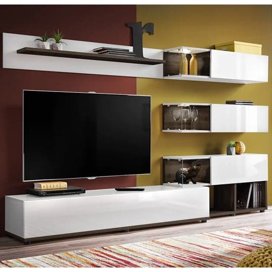 Sault High Gloss Entertainment Unit In White With LED Lighting_1