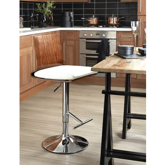 Savial Wooden Bar Stool In Walnut With White Leather Seat_4