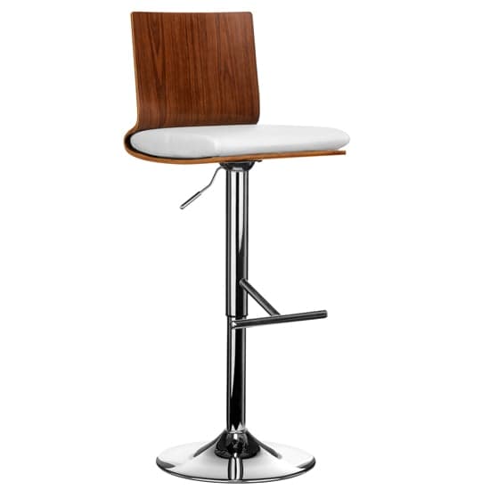 Savial Wooden Bar Stool In Walnut With White Leather Seat