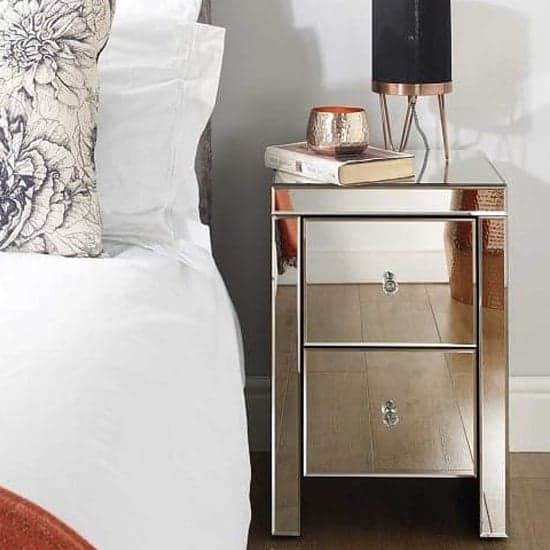 Saville Mirrored Bedside Cabinet With 2 Drawers In Silver_2