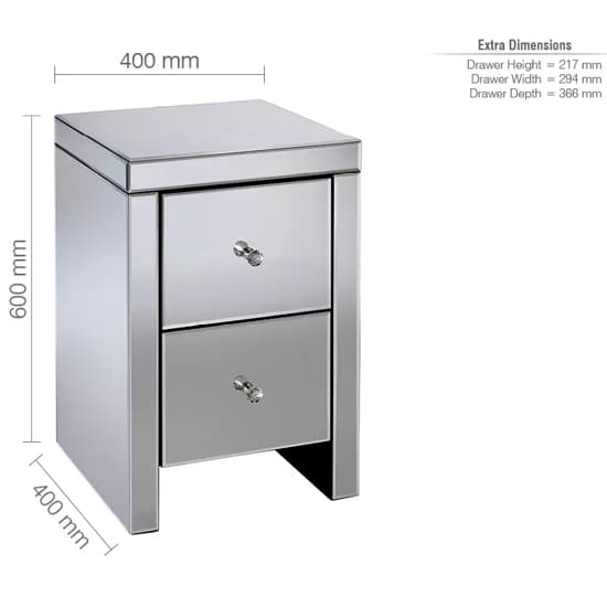 Saville Mirrored Bedside Cabinet With 2 Drawers In Silver_4
