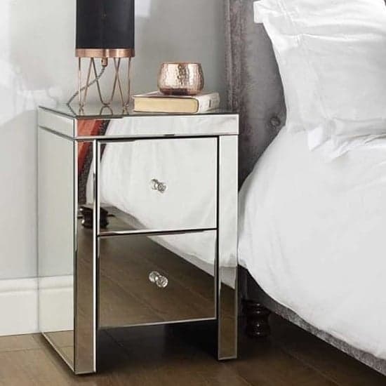 Saville Mirrored Bedside Cabinet With 2 Drawers In Silver_1