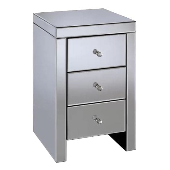 Saville Mirrored Bedside Cabinet With 3 Drawers In Silver_3