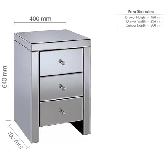 Saville Mirrored Bedside Cabinet With 3 Drawers In Silver_4