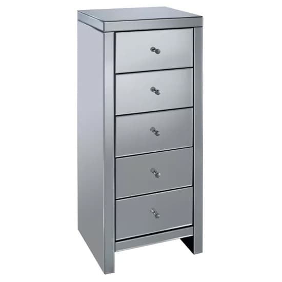 Saville Mirrored Chest Of 5 Drawers Narrow In Silver_3
