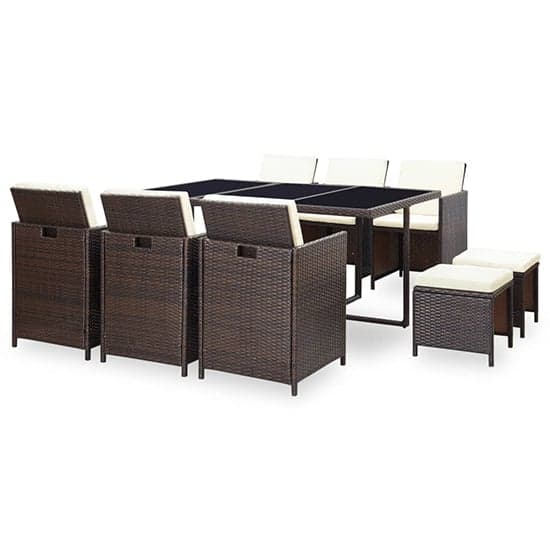 Savir Rattan Outdoor 10 Seater Dining Set With Cushion In Brown_2