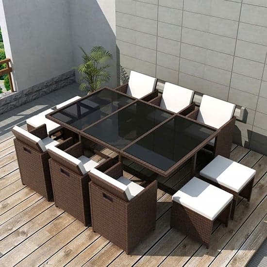 Savir Rattan Outdoor 10 Seater Dining Set With Cushion In Brown_1