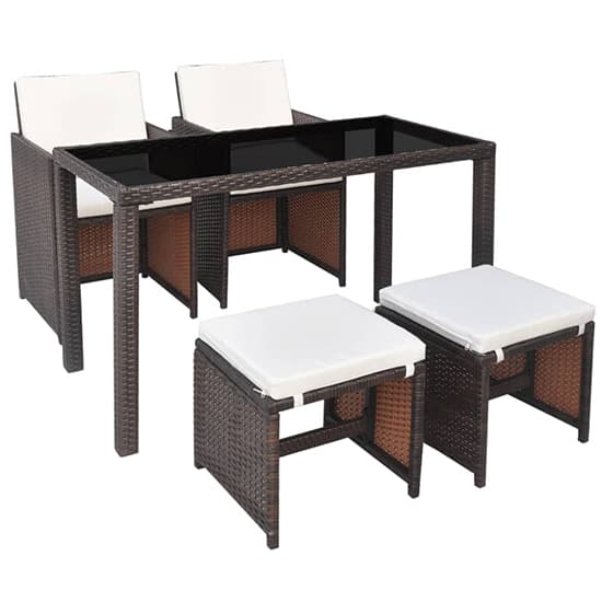 Savir Rattan Outdoor 4 Seater Dining Set With Cushion In Brown_2