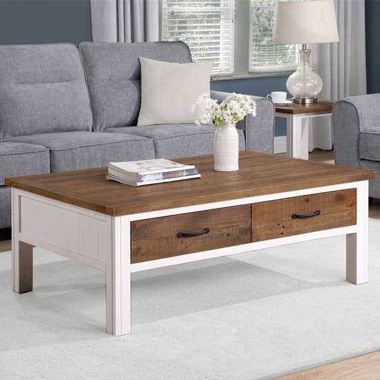 Savona Wooden Coffee Table With 4 Drawers In Oak And White_2