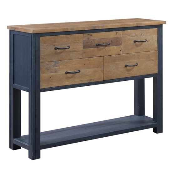 Savona Wooden Console Table With 5 Drawers In Blue_2