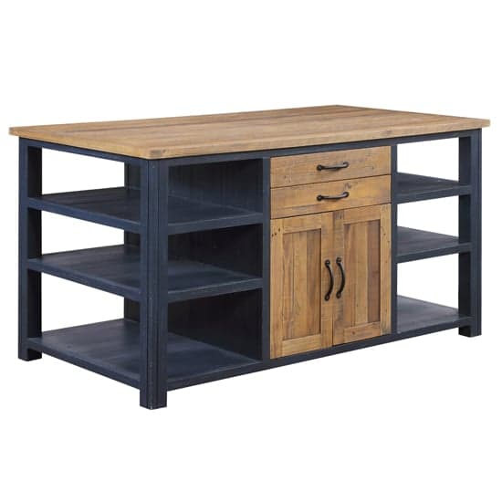 Savona Wooden Kitchen Island With 2 Doors 2 Drawers In Blue_2
