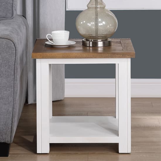 Savona Wooden Lamp Table Square In Oak And White | Furniture in Fashion