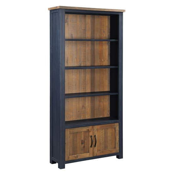 Savona Wooden Large Open Bookcase With 2 Doors In Blue_2
