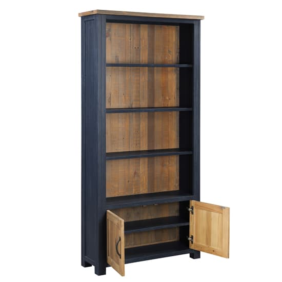 Savona Wooden Large Open Bookcase With 2 Doors In Blue_3