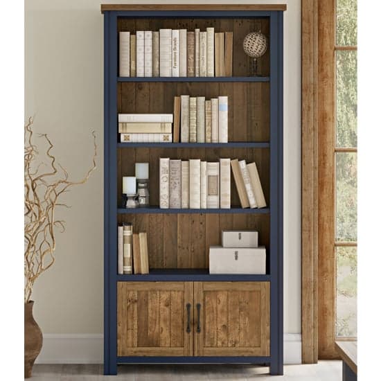 Savona Wooden Large Open Bookcase With 2 Doors In Blue_1