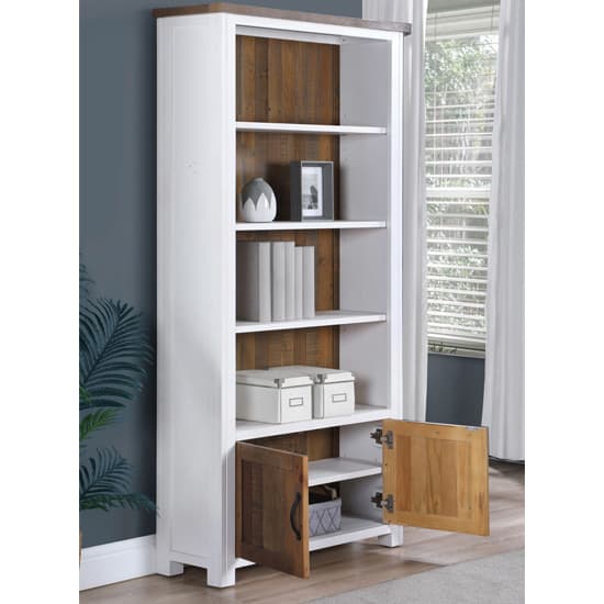 Savona Wooden Large Open Bookcase With 2 Doors In White_2