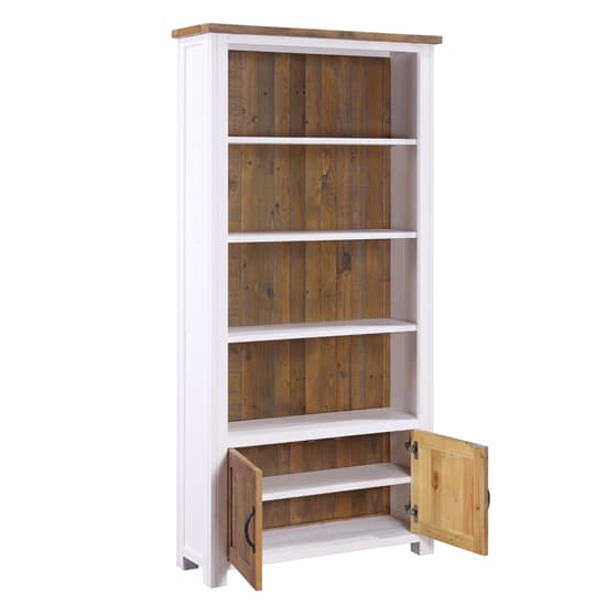 Savona Wooden Large Open Bookcase With 2 Doors In White_3
