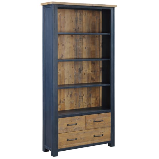 Savona Wooden Large Open Bookcase With 3 Drawers In Blue_2