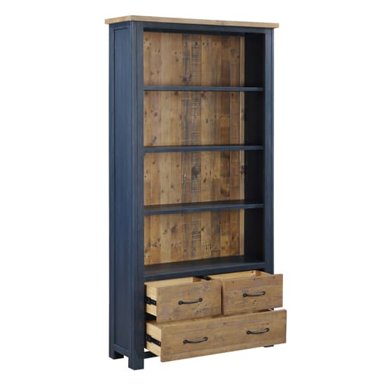 Savona Wooden Large Open Bookcase With 3 Drawers In Blue_3