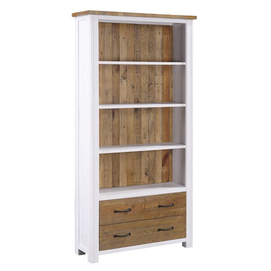 Savona Wooden Large Open Bookcase With 3 Drawers In White_2