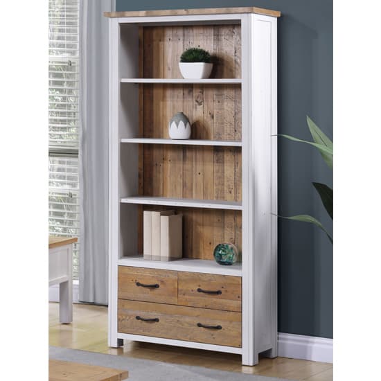 Savona Wooden Large Open Bookcase With 3 Drawers In White_1
