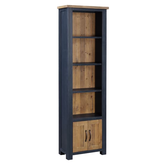 Savona Wooden Open Bookcase Narrow With 2 Doors In Blue_2