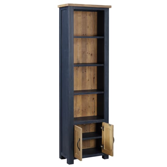 Savona Wooden Open Bookcase Narrow With 2 Doors In Blue_3