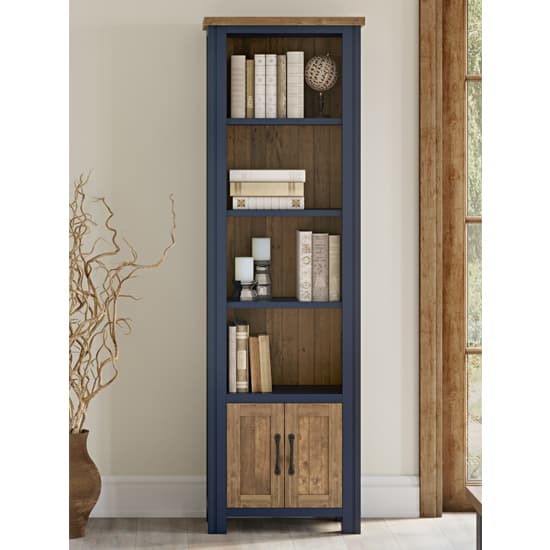 Savona Wooden Open Bookcase Narrow With 2 Doors In Blue_1