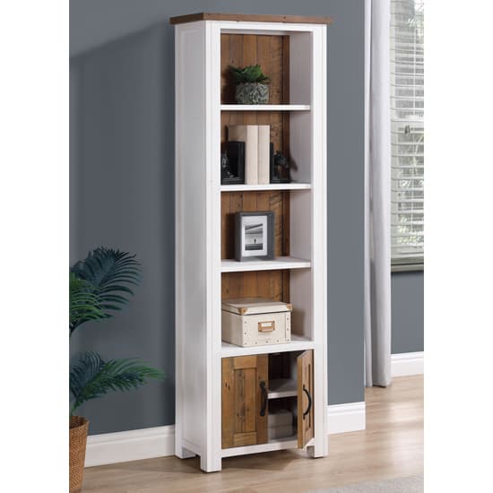 Savona Wooden Open Bookcase Narrow With 2 Doors In White_2