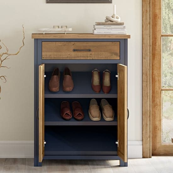 Savona Wooden Shoe Storage Cabinet With Drawer In Blue_2