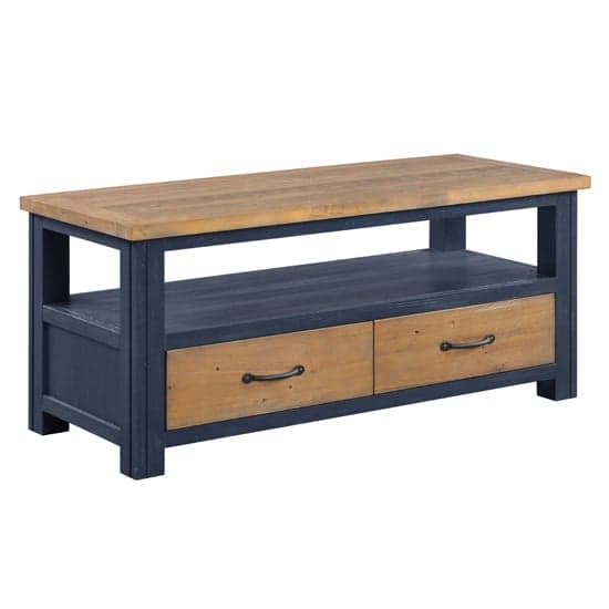 Savona Wooden TV Stand With 2 Drawers In Oak And Blue_2