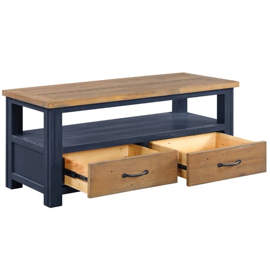 Savona Wooden TV Stand With 2 Drawers In Oak And Blue_3