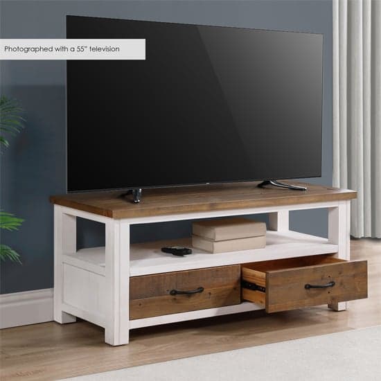 Savona Wooden TV Stand With 2 Drawers In Oak And White_2