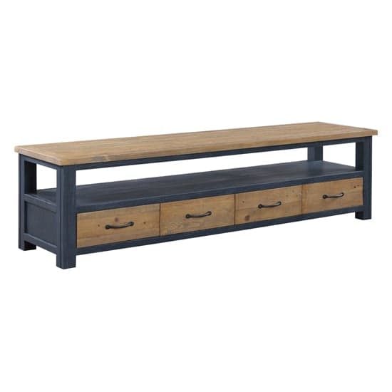 Savona Wooden TV Stand Wide With 4 Drawers In Oak And Blue_2