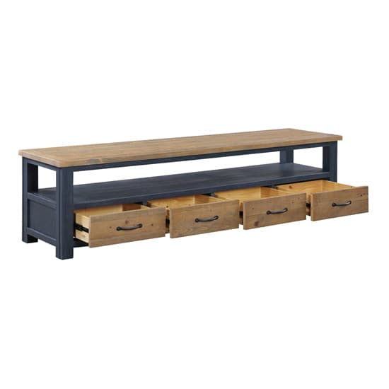 Savona Wooden TV Stand Wide With 4 Drawers In Oak And Blue_3