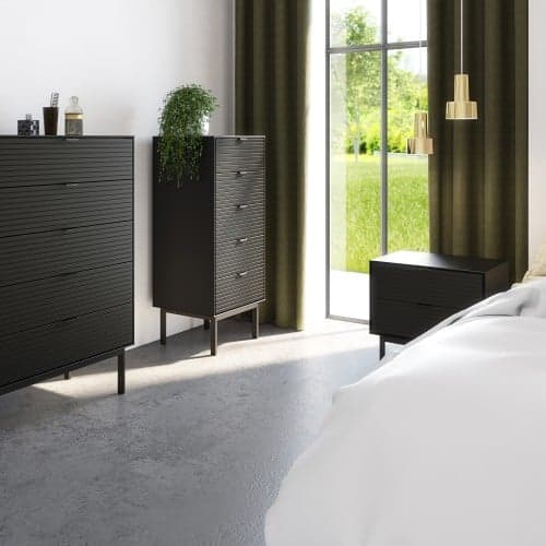 Savva Wooden Bedside Cabinet With 2 Drawers In Granulated Black_4