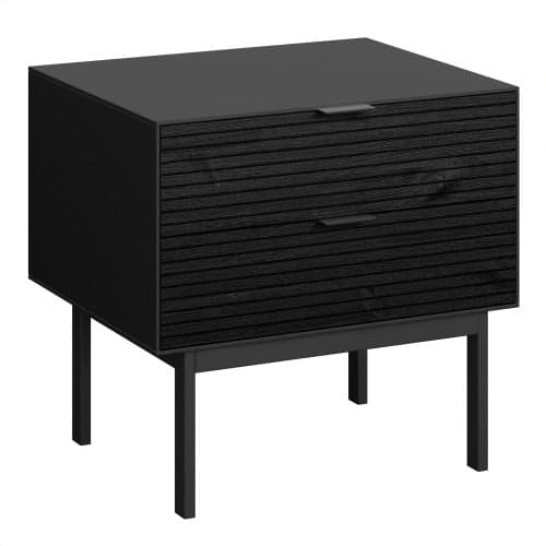 Savva Wooden Bedside Cabinet With 2 Drawers In Granulated Black_1