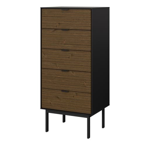 Savva Wooden Chest Of 5 Drawers Narrow In Black And Espresso_3
