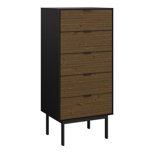 Savva Wooden Chest Of 5 Drawers Narrow In Black And Espresso_1