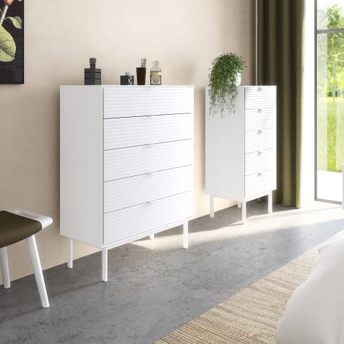 Savva Wooden Chest Of 5 Drawers In Pure White And Brushed White_2