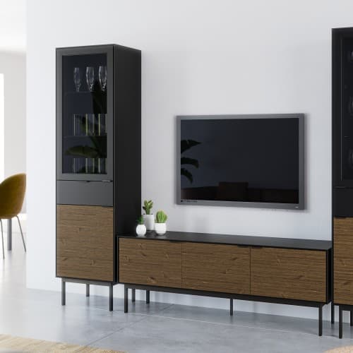 Savva Wooden TV Stand With 3 Doors In Black And Espresso_4