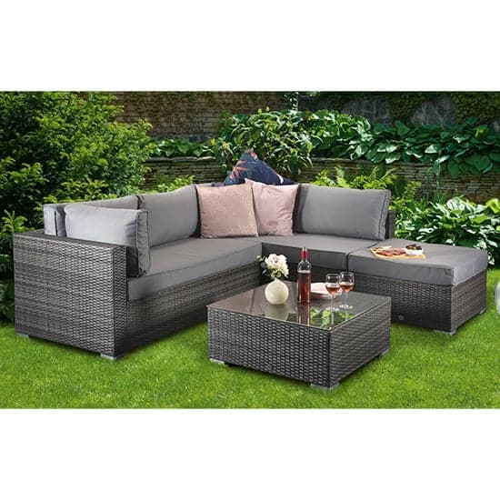 Saxen Corner Weave Lounge Set Sofa With Coffee Table In Grey_1