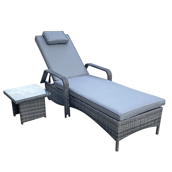 Saxen Weave Sunlounger With Drinks Table In Grey_5