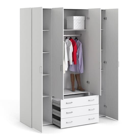Scalia Wooden Wardrobe With 4 Doors 3 Drawers In White_4