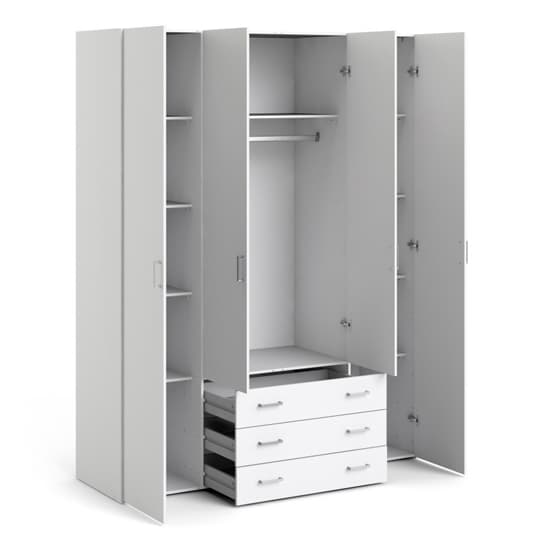 Scalia Wooden Wardrobe With 4 Doors 3 Drawers In White_5