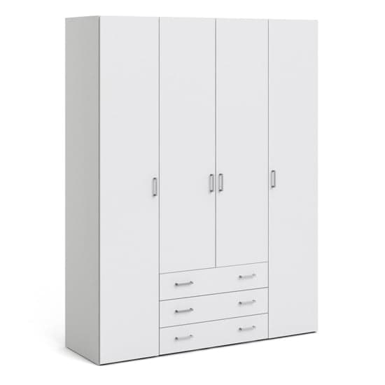 Scalia Wooden Wardrobe With 4 Doors 3 Drawers In White_1