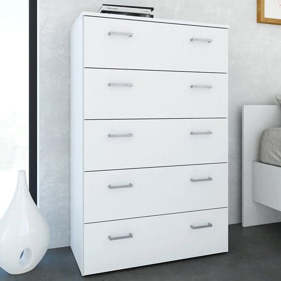 Scalia Wooden Chest Of Drawers In White With 5 Drawers_1