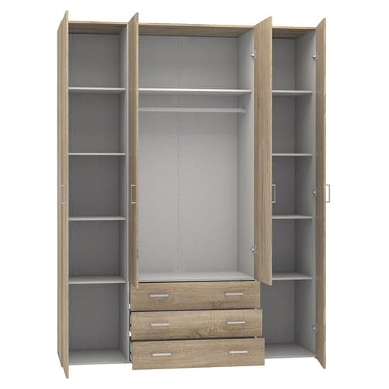 Scalia Wooden Wardrobe In Oak With 4 Doors 3 Drawers | Furniture in Fashion